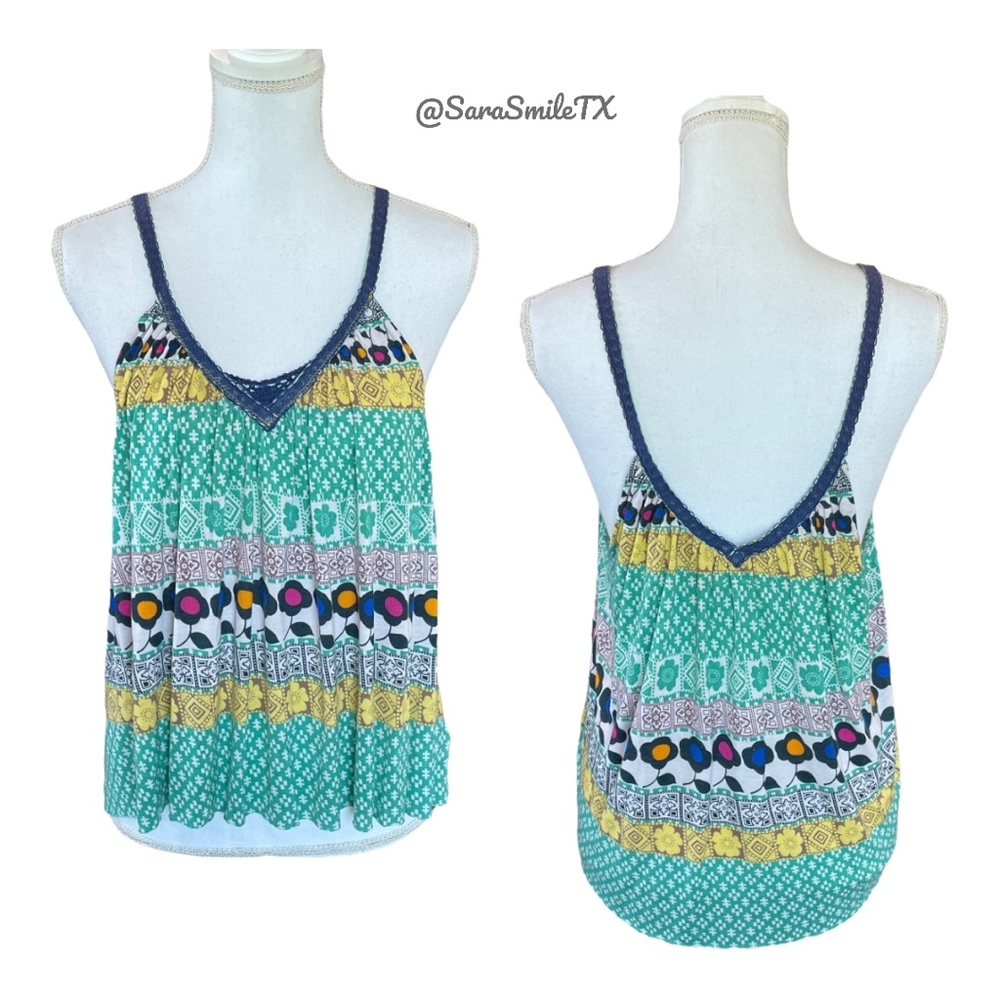 FREE PEOPLE Boho Floral Batik Print Swing Camisole Tank Top